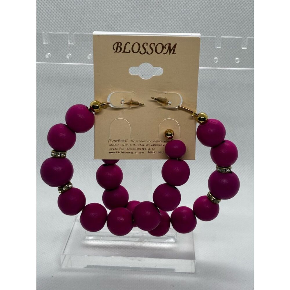 3For$20 Blossom Fushia Beaded Earrings with Rhinestone Chunky Earrings